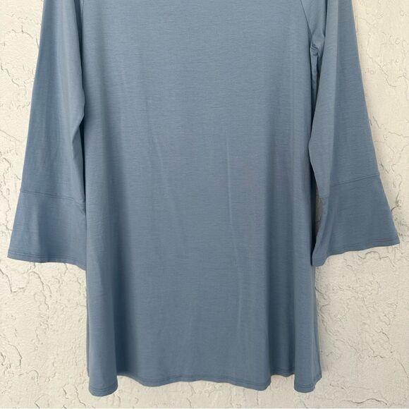 EILEEN FISHER Blouse Top Women Medium Haze Bateau Neck Bell Sleeve - Picture 8 of 10